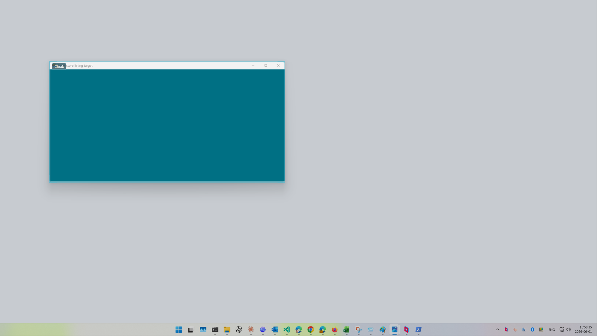 Cloak picker overlay selecting a window to hide from screen capture.