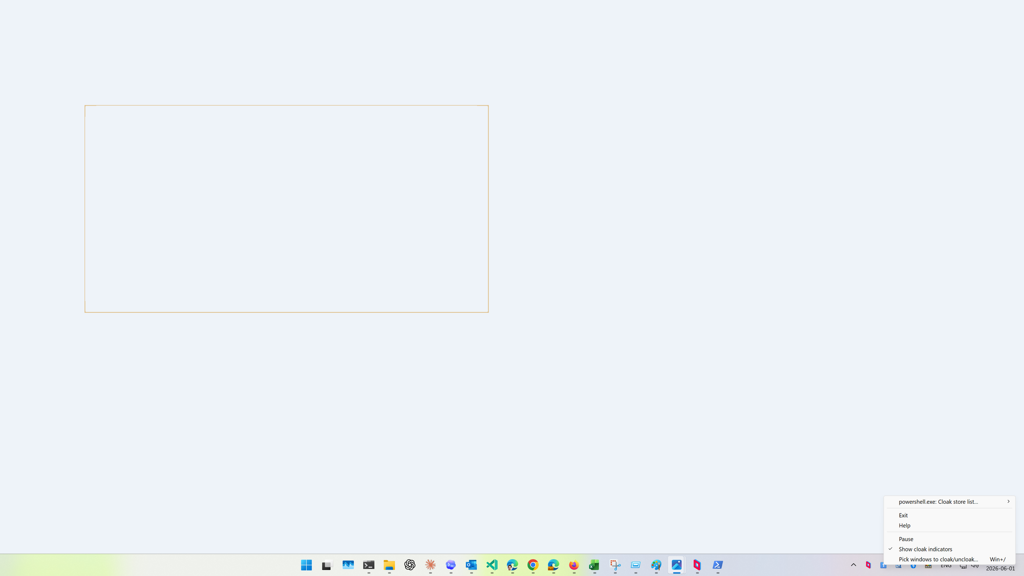 Cloak tray context menu with window and capture controls.